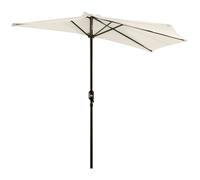 Outsunny 2.3m Half Parasol Semi Round Umbrella Patio Metal Frame Crank Handle for Balcony- NO BASE INCLUDED, Brown - Cream - 293cm x 150cm x 249cm