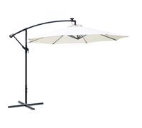 Outsunny 3(m) LED Cantilever Parasol Banana Garden Umbrella with Solar Lights, Crank Handle and Cross Base, Hanging Sun Shade, Off-White