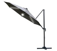 Outsunny 3(M) Led Cantilever Parasol Outdoor Sun Umbrella With Base Solar Lights Grey