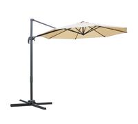 Outsunny 3(m) Patio Offset Parasol Roma Umbrella Cantilever Hanging Sun Shade Canopy Shelter Tilt 360 Rotation with Aluminium Frame Hand Crank Cross Base, Beige Beige