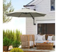 Outsunny 3 M Wall Mounted Garden Parasol Umbrella with Rotate, Outdoor Market Umbrella Sun Shade Canopy with 8 Ribs, Light Grey