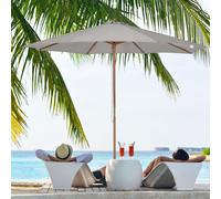 Outsunny 3(m) Garden Parasol, Pulley Operated Patio Umbrella, Wooden Parasol, Table Market Umbrella with Rope Pulley Mechanism and 8 Ribs, Grey