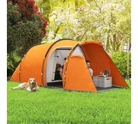 3 Man Camping Tent w/ 2 Rooms Porch Vents Rainfly Weather-Resistant Outsunny Orange One Size
