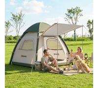 Outsunny 3 Man Inflatable Camping Tent w/ 3000mm Waterproof Rainfly, Beige, Cream