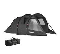 Outsunny 3 Man Tunnel Tent 2 Room Camping Tent 475L x 264W x 172H cm Black | Large, Windows, Portable Carry Bag, Fishing Hiking Sports Festival