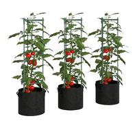 Outsunny 3 Packs Tomato Cages with 83.7L Grow Bags, 120cm Adjutstable Triangle Plant Stakes Support Trellis with Planter Bags, Garden Cucumber Trellis Plant Cages for Climbing Plants, Fruits