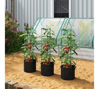 Outsunny 3 Packs Tomato Cages with 83.7L Grow Bags, 47.2" Adjutstable Triangle Plant Stakes Support Trellis with Planter Bags, Garden Cucumber Trellis Plant Cages for Climbing Plants, Fruits