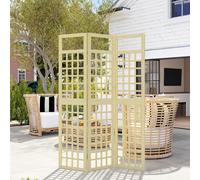 Outsunny 3-Panel Wooden Garden Privacy Screen, Natural Wood Finish