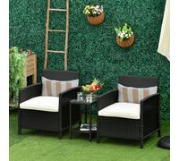 Outsunny 3 Pcs Rattan Outdoor Set 2 Cushioned Single Sofa Coffee Table Black, Black