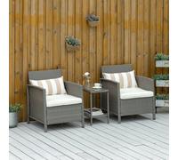 Outsunny 3 PC Outdoor Rattan Set with 2 Chairs, Coffee Table, Cushions