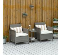 Outsunny 3-Piece Outdoor Rattan Sofa Set with Coffee Table, Light Grey Rattan & Beige Cushions (860-086)