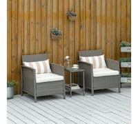 Outsunny 3-Piece Outdoor Rattan Sofa Set with Coffee Table, Light Grey Rattan & Beige Cushions (860-086)