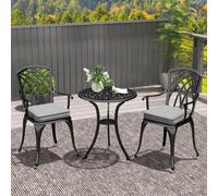 Outsunny 3 PCs Aluminium Garden Coffee Table Set w/ Parasol Hole & Cushions