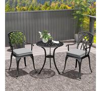 Outsunny 3 Pcs Aluminium Garden Coffee Table Set W/ Parasol Hole & Cushions In Black