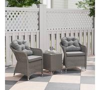 Outsunny 3 PCS Aluminium Rattan Bistro Set with Soft Cushions & Glass Top, Grey