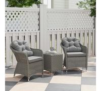Outsunny 3 Pcs Aluminium Rattan Bistro Set With Soft Cushions & Glass Top