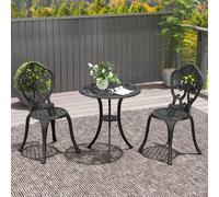 OUTSUNNY 3 Piece Cast Aluminium Bistro Set with Parasol Hole for Balcony, Patio in Black Outsunny Black