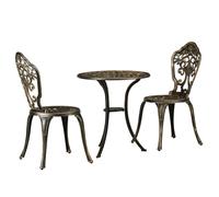 Outsunny 3 Piece Cast Aluminium Garden Bistro Set for 2 with Parasol Hole, Outdoor Coffee Table Set, Two Armless Chairs and Round Coffee Table