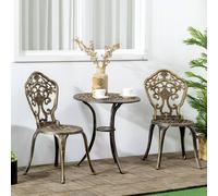 Outsunny 3 Piece Cast Aluminium Garden Bistro Set for 2 with Parasol Hole, Outdoor Coffee Table Set, Two Armless Chairs and Round Coffee Table