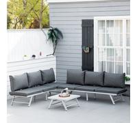 Outsunny 3-Piece Outdoor Garden Seating Set with Convertible Sofas to Loungers & Table - Steel Weather-Resistant Patio Furniture