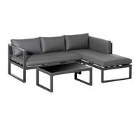 Outsunny 3 Pcs L-Shape Aluminium Garden Corner Sofa Set With Padded Cushions