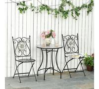 Outsunny 3pc Mosaic Tile Garden Bistro Set w/ Table and 2 Folding Chairs, Grey