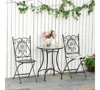 OUTSUNNY 3 Pcs Mosaic Tile Garden Bistro Set Outdoorwith Table 2 Folding Chairs in Grey Outsunny Grey