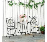 OUTSUNNY 3 Pcs Mosaic Tile Garden Bistro Set Outdoorwith Table 2 Folding Chairs in Grey Outsunny Grey