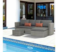 Outsunny 3 PCS Outdoor PE Rattan Chaise Lounge Furniture Sofa Set w/ Cushions