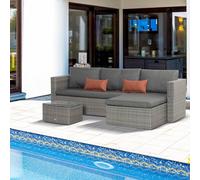 Outsunny 3 PCS Outdoor PE Rattan Chaise Lounge Furniture Sofa Set w/ Cushions - Grey - Steel, PE Rattan, Polyester - 130cmx69cmx62cm
