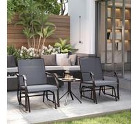 Outsunny 3 PCS Outdoor Sling Fabric Rocking Glider Chair w/ Table Set Grey