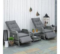 OUTSUNNY 3 PCs Patio Rattan Wicker Chaise Lounge Sofa Set w/ Cushion for Patio Yard Porch in Grey Outsunny Grey