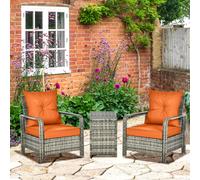Outsunny 3 PCs PE Rattan Garden Sofa Set with 2 Chairs & Storage Table - Orange - PE Rattan, Steel - 71W x 78D x 87H cm