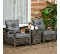 3 Piece PE Rattan Garden Sofa Set w/ 2 Chairs & Storage Table Grey Outsunny