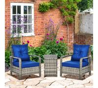 Outsunny 3 PCs PE Rattan Garden Sofa Set with 2 Chairs & Storage Table - Blue - PE Rattan, Steel - 71W x 78D x 87H cm