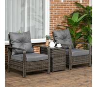 Outsunny 3 PCs PE Rattan Garden Set with 2 Chairs & Storage Table - Grey - Grey