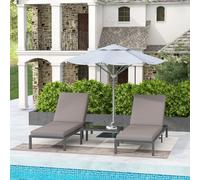 Outsunny 3-PCS PE Rattan Lounge Set, Aluminium Recliner Bed Set, Grey - Grey - Aluminium, Polyester - 64cmx180cmx83cm