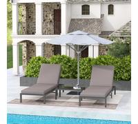Outsunny 3-PCS PE Rattan Lounge Set, Aluminium Recliner Sofa Bed Set, Grey - Grey - Aluminium, Polyester - 64cmx180cmx83cm