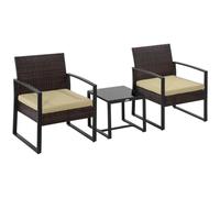 Outsunny 3 Pcs Pe Rattan Wicker Garden Furniture Patio Bistro Set Weave Conservatory Sofa Coffee Table And Chairs Set Beige