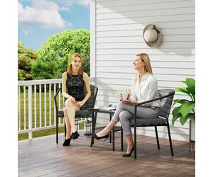 Outsunny 3 PCS Rattan Bistro Set with Cushions Glass Top Coffee Table and Chairs - Grey - Steel, PE Rattan - 57W x 58D x 78.5H cm