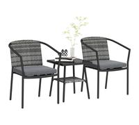 Outsunny 3 PCS Rattan Bistro Set with Cushions Glass Top Coffee Table and Chairs