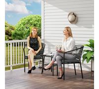 OUTSUNNY 3 PCS Rattan Bistro Set with Cushions Glass Top Coffee Table & Chairs in Grey Outsunny Grey