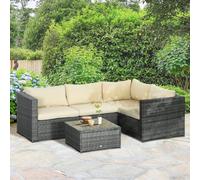 Outsunny 3Pcs Rattan Corner Sofa Set Coffee Table Garden Furniture w/ Cushion | TJ Hughes Beige