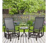 Outsunny 3 Pcs Rocking Chair Gliding Chair Set w/ Table for Patio Garden Brown - Brown - Metal, Texteline Cloth, Tempered Glass - 60cm x 73cm x 105cm