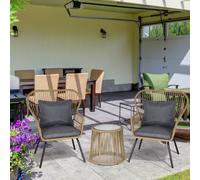 Outsunny 3 PCS Webbed PE Rattan Outdoor Patio Set with Cushions Frame Grey - Coffee - Steel, PE Rattan Wicker, Polyester - 76.5cmx81.5cmx95.5cm
