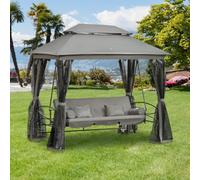 Outsunny 3 Seater Swing Chair Hammock Gazebo Patio Bench Outdoor Beige - (H)248 x (D)256 x (W)172cm - Cushion included - Grey