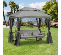 Outsunny 3 Person Canopy Gazebo Swing Outdoor Patio Lounge w/ Mesh Walls, Grey