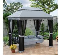 Outsunny 3 Person Canopy Gazebo Swing Outdoor Patio Lounge W/ Mesh Walls, Grey Grey