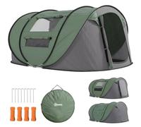 Outsunny 4-5 Person Pop-up Camping Tent Family Tent w/ 2 Mesh Windows & PVC Windows Portable Carry Bag for Outdoor Trip, Dark Green