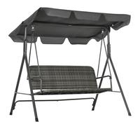 Outsunny 3-person Outdoor PE Rattan Swing Chair, Patio Wicker Hanging Swing Bench with Steel Frame Stand & Adjustable Canopy, Grey, Grey